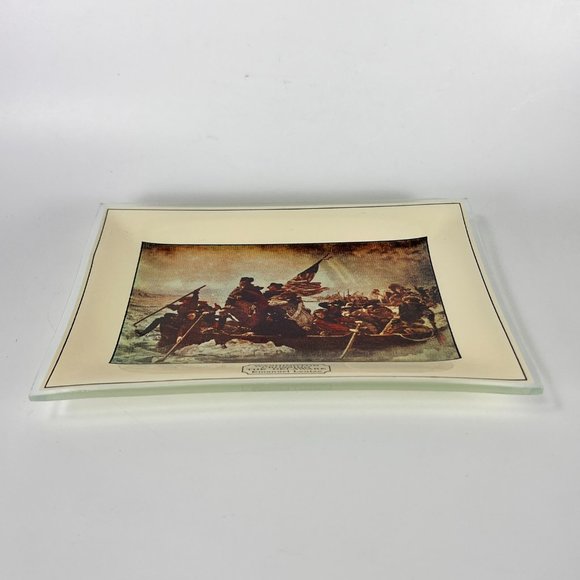 Vtg Washington Crossing The Delaware Trinket Candy Tray Glass Emmanuel Leutze - Picture 3 of 8